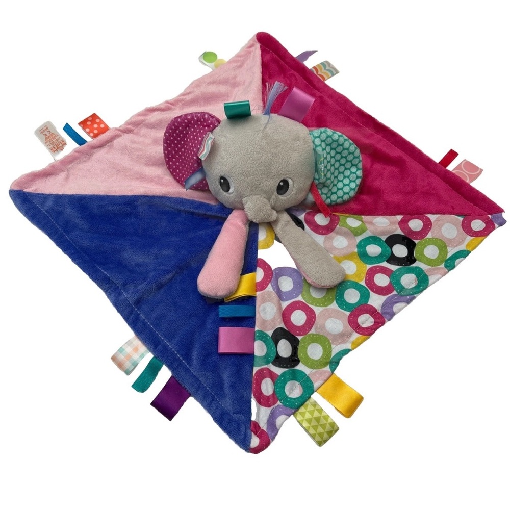 Bright Starts Elephant Security Blanket Baby Sensory Tabs Plush 13”X 13” Toy